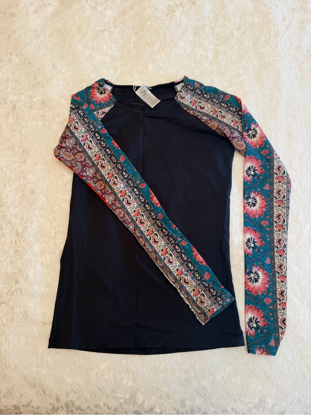 Billabong Navy Long-Sleeve Top with Teal Floral Raglan Sleeves